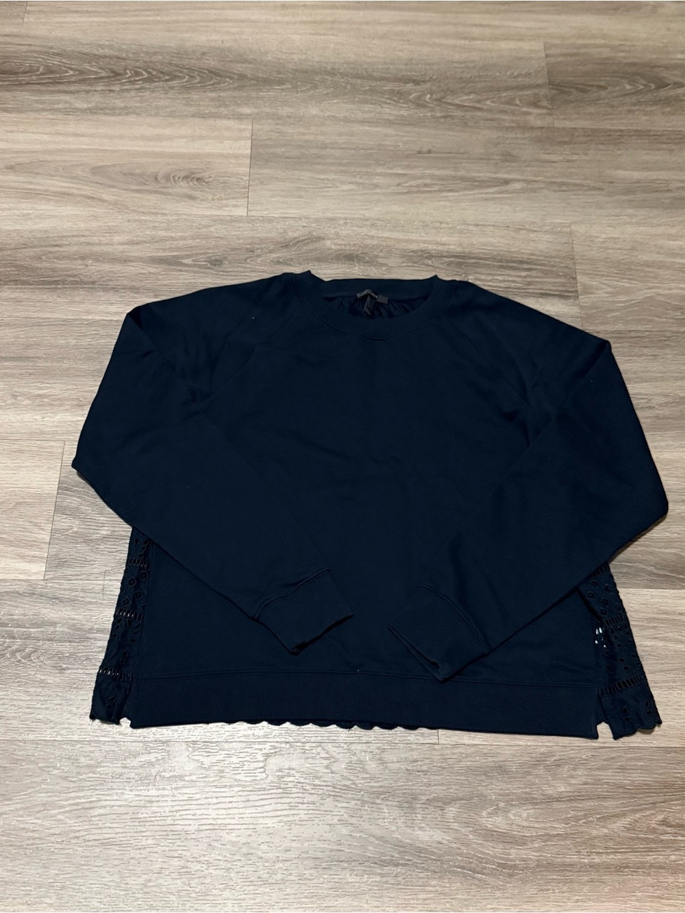 J. Crew Navy Crewneck Sweater with Lace Side Panels